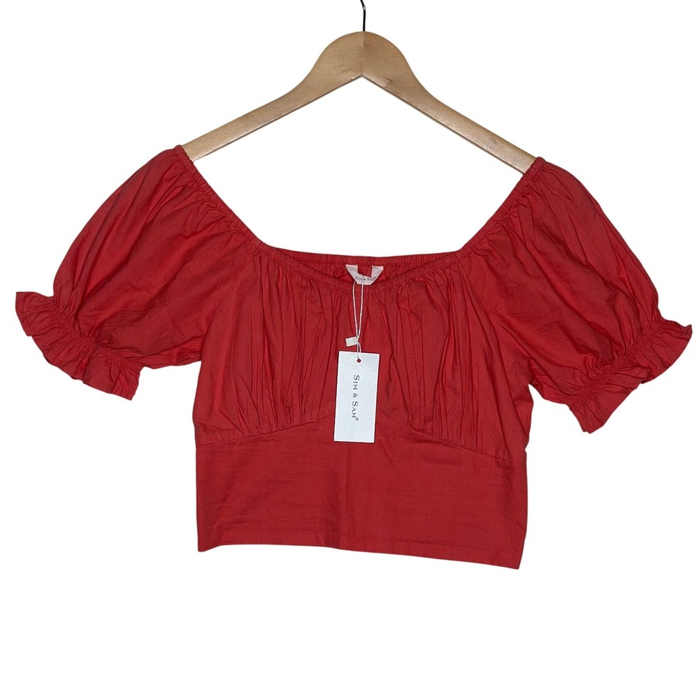 NWT Sim & Sam Ruffle Puff Sleeve Crop Top size Medium Red/Blood Orange